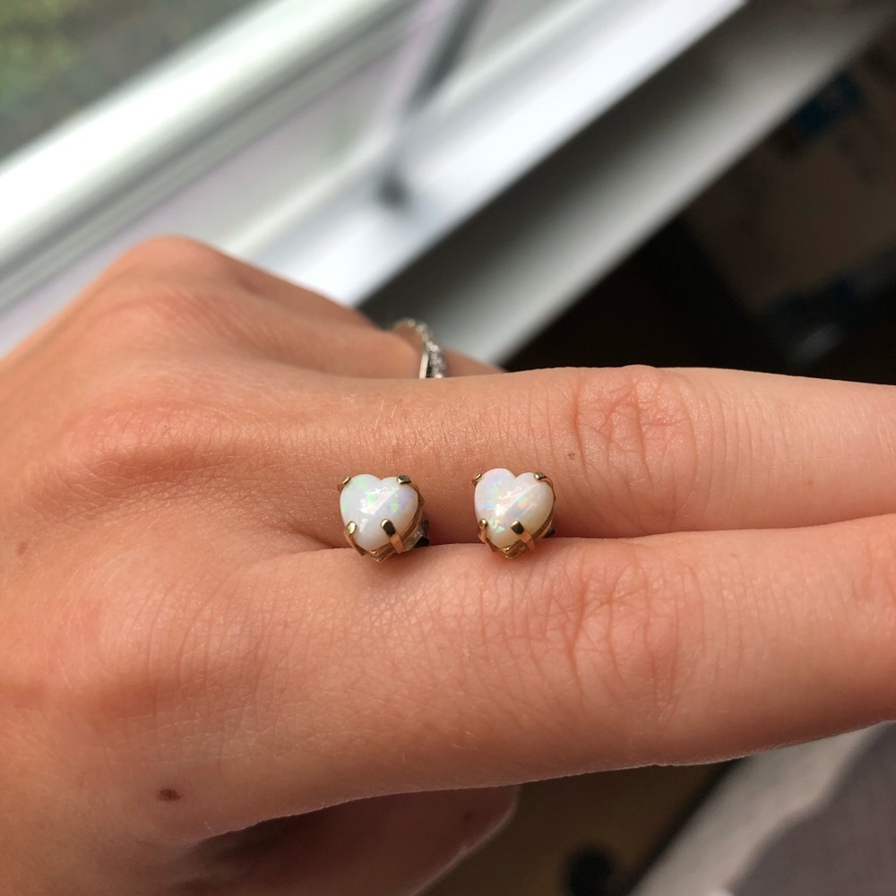 Opal heart studs